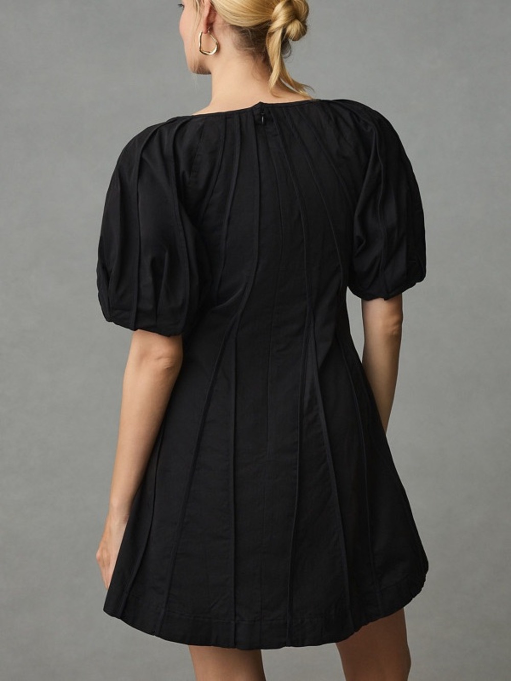Anthropologie x Aureta Black Puff Sleeve Seamed A-Line Dress - Picture 3 of 12